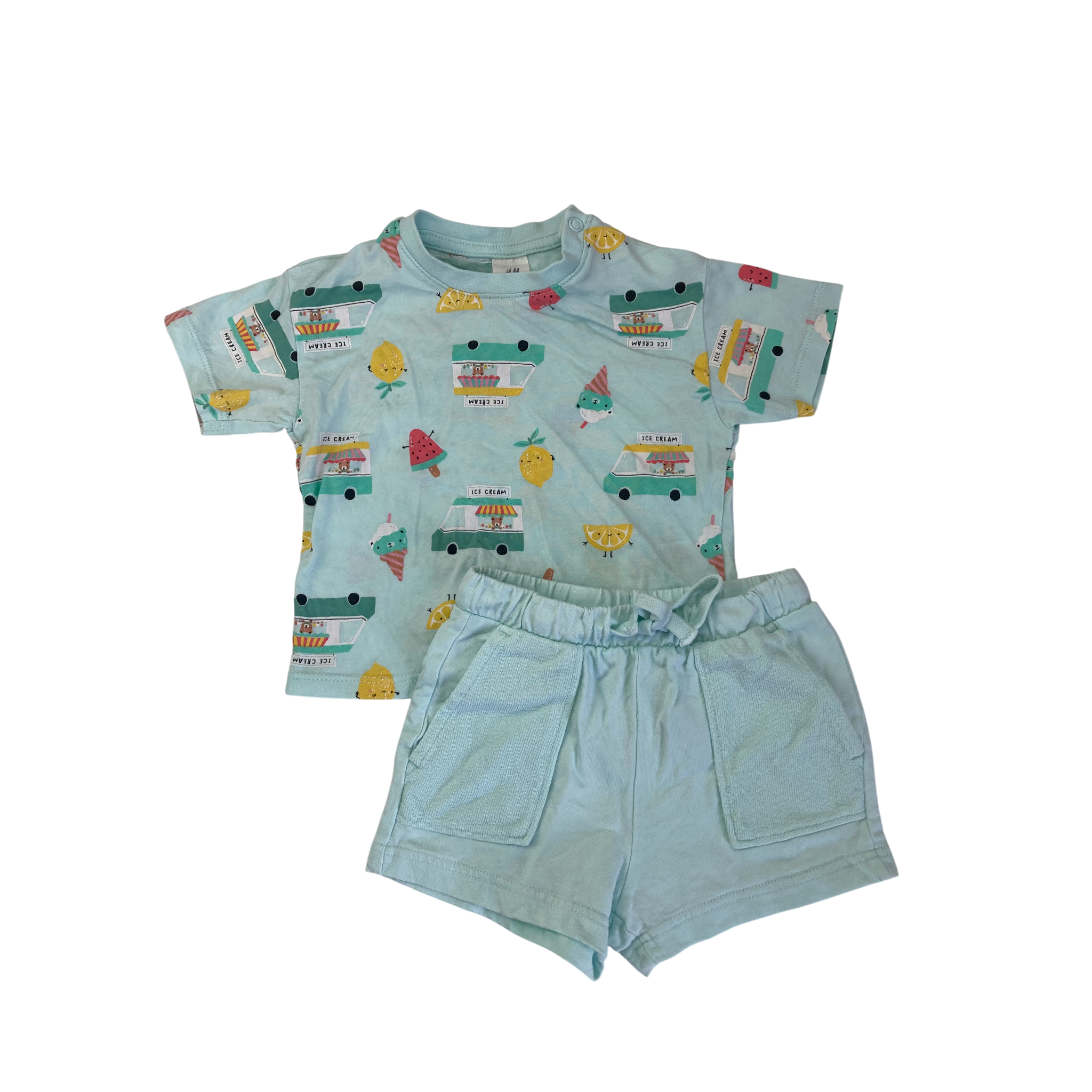 UK 4-6M Mint Green Summer Print Set - H&M
