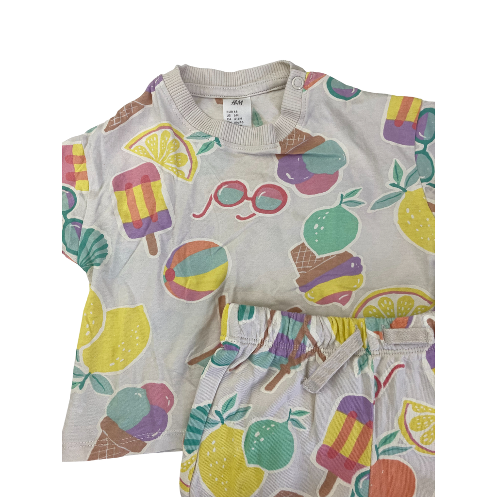 UK 4-6M Beige Pastel Summer Print Set - H&M