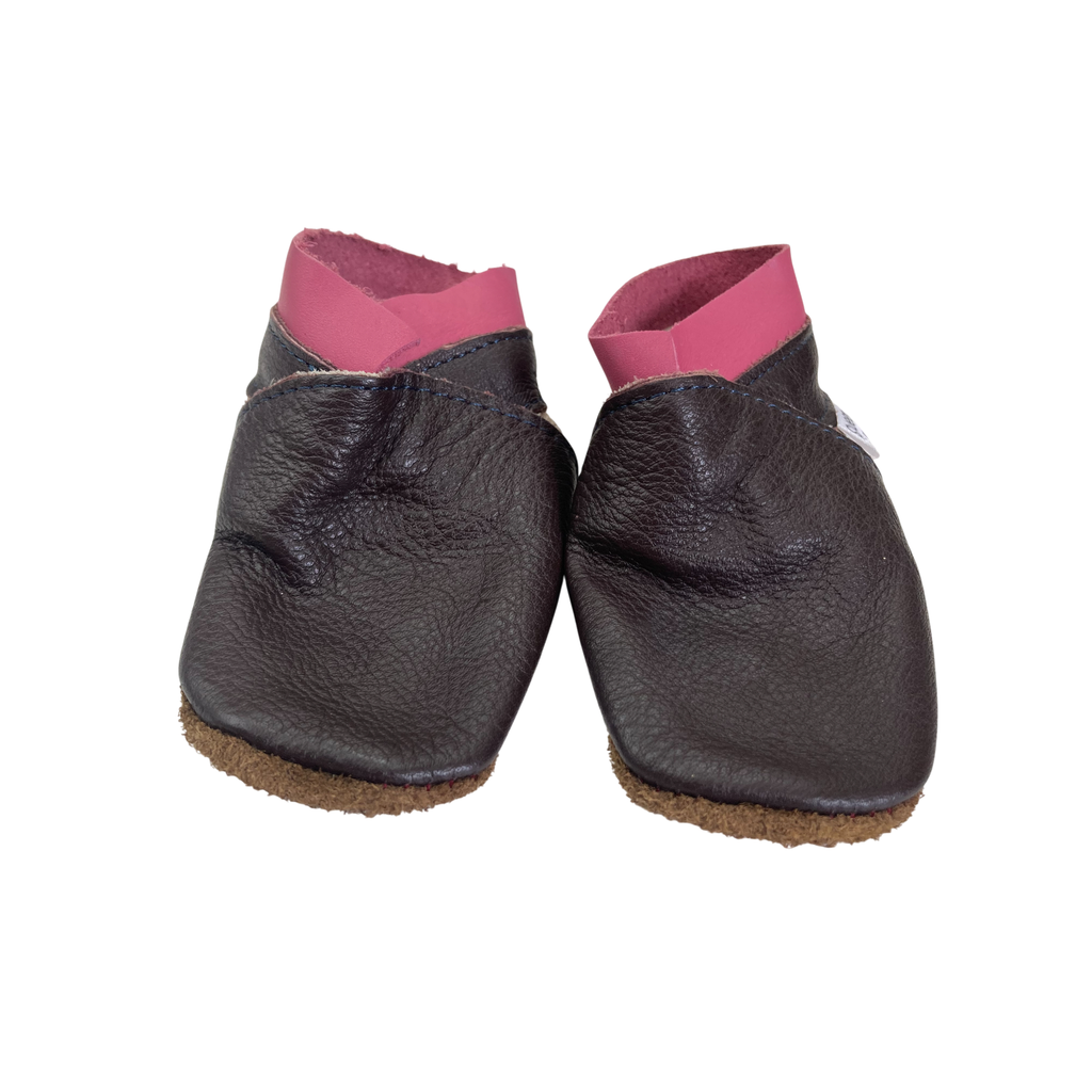 6-12M Brown & Pink Leather Booties - Sweet