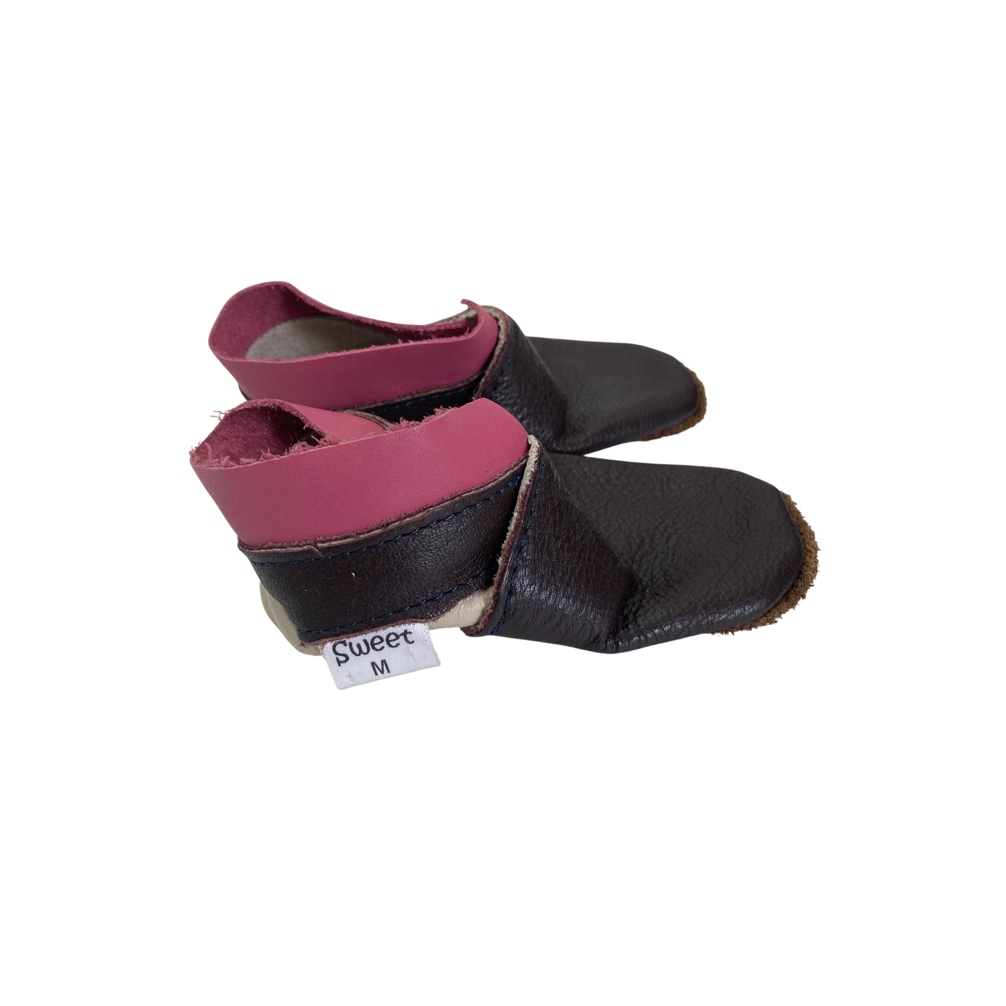 6-12M Brown & Pink Leather Booties - Sweet