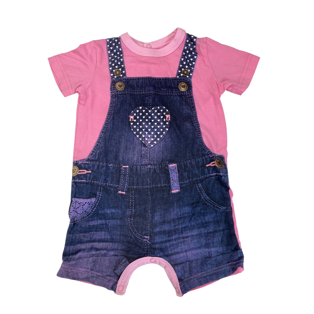 6-12M Pink & Blue Dungaree Print Romper - Woolworths