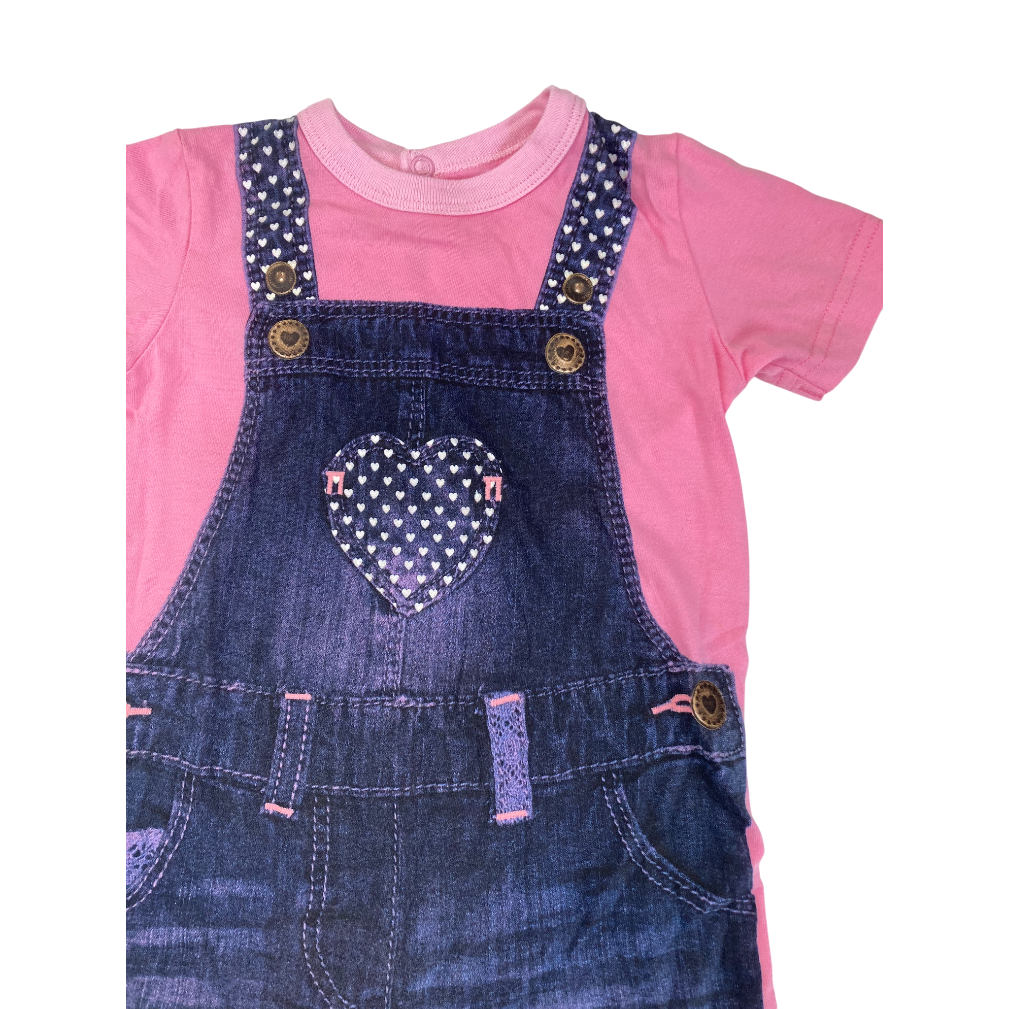 6-12M Pink & Blue Dungaree Print Romper - Woolworths