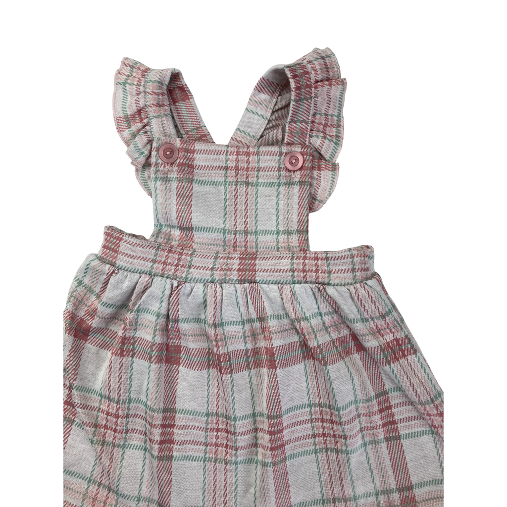 3-6M Pink & Mint Green Plaid Dungaree Dress - Tiny Tots