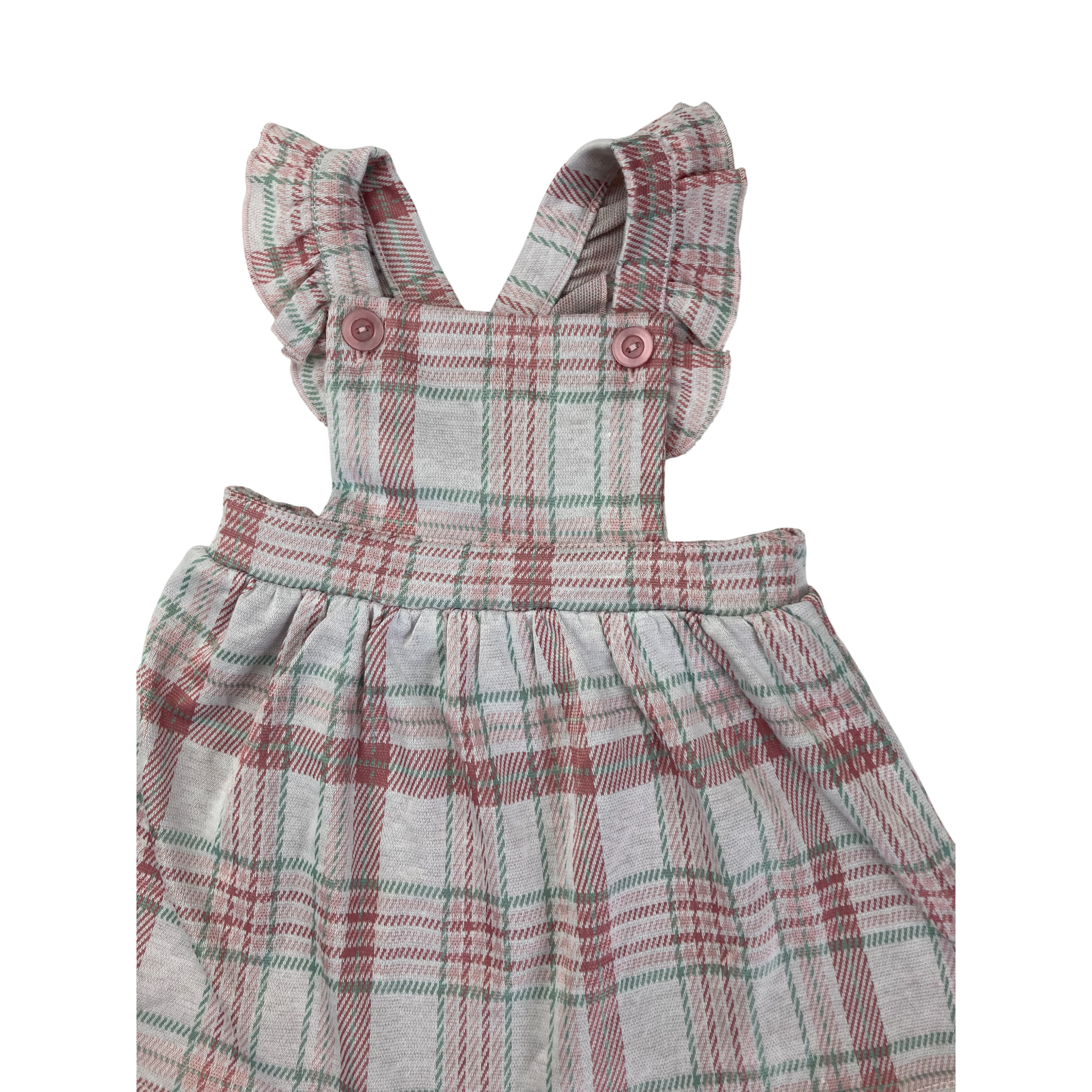 3-6M Pink & Mint Green Plaid Dungaree Dress - Tiny Tots