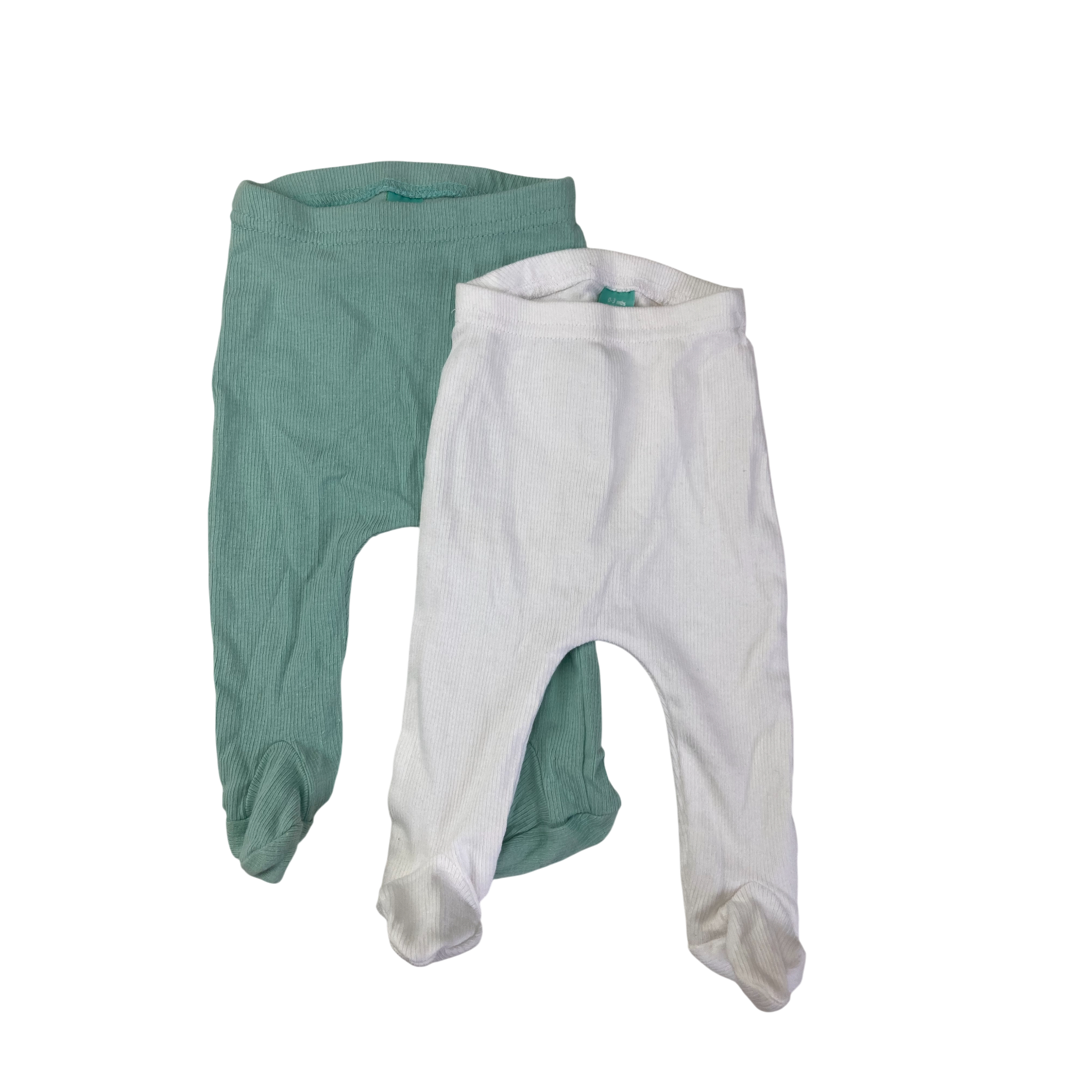 0-3M White & Aqua Ribbed Footed Leggings - Ackermans