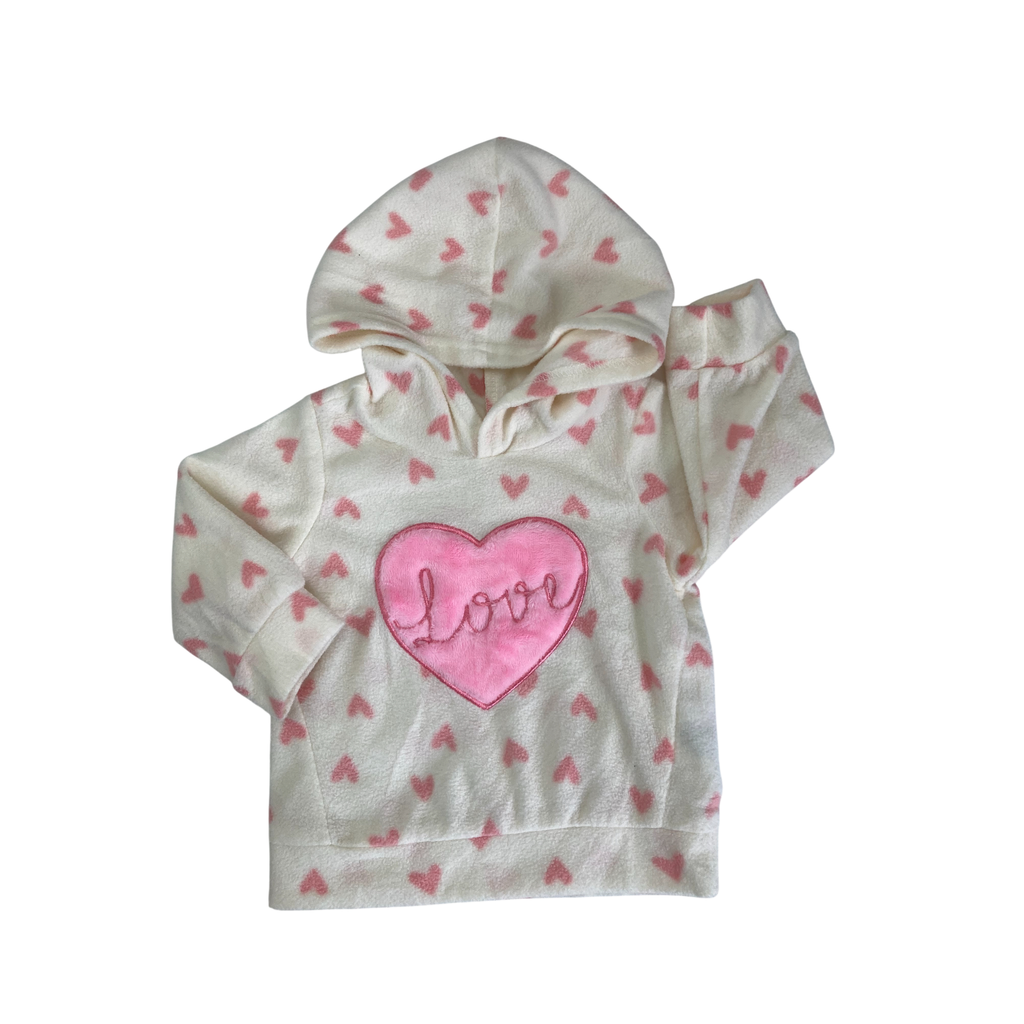 0-3M Cream & Pink Heart Fleece Hoodie - Little Hero