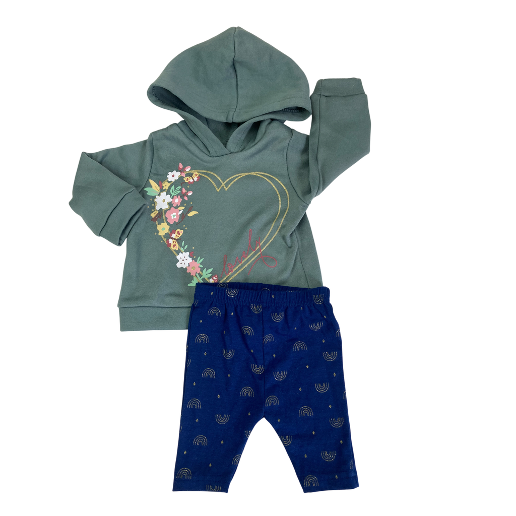 0-6M Green Glitter Hoodie & Navy Glitter Leggings - Cuddlesome