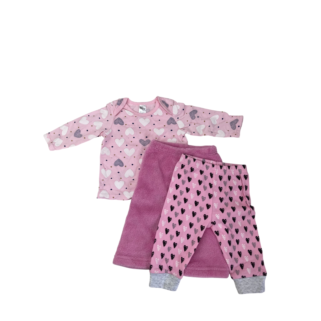 3-6M Pink Heart Top, Leggings & Fleece Pants - Jet, Jolly Tots