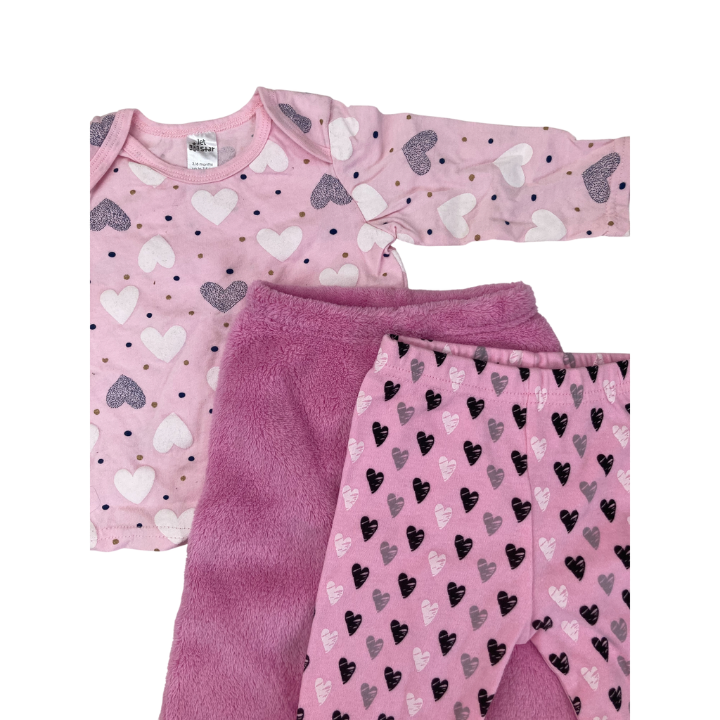 3-6M Pink Heart Top, Leggings & Fleece Pants - Jet, Jolly Tots