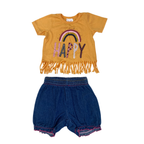 3-6M Yellow Fringe Top & Denim Shorts - Cuddlesome, Ackermans