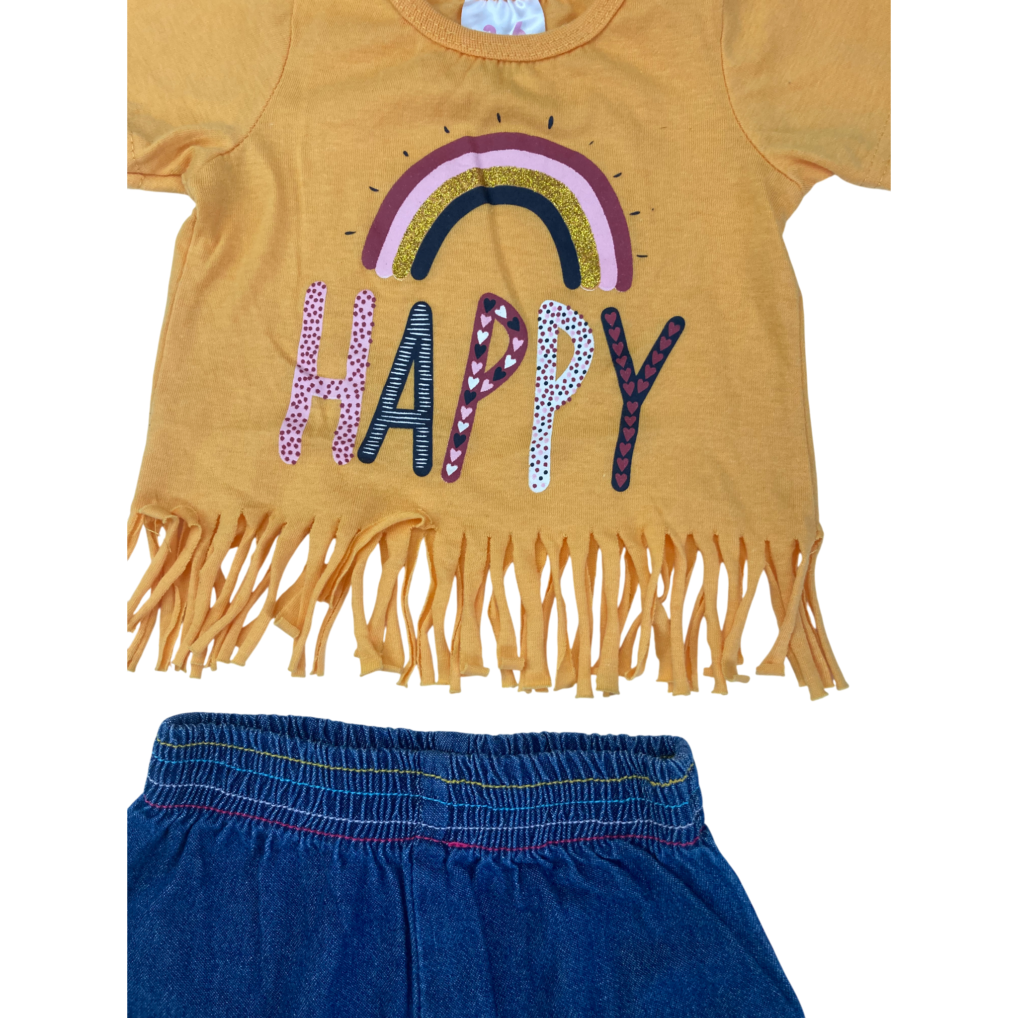 3-6M Yellow Fringe Top & Denim Shorts - Cuddlesome, Ackermans
