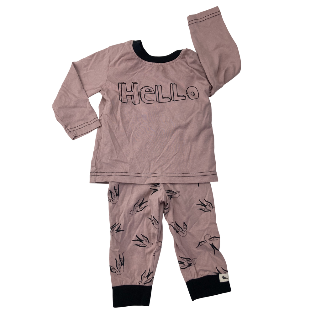 6-12M Muted Pink & Black Bird Sleep Set - Turtledove London