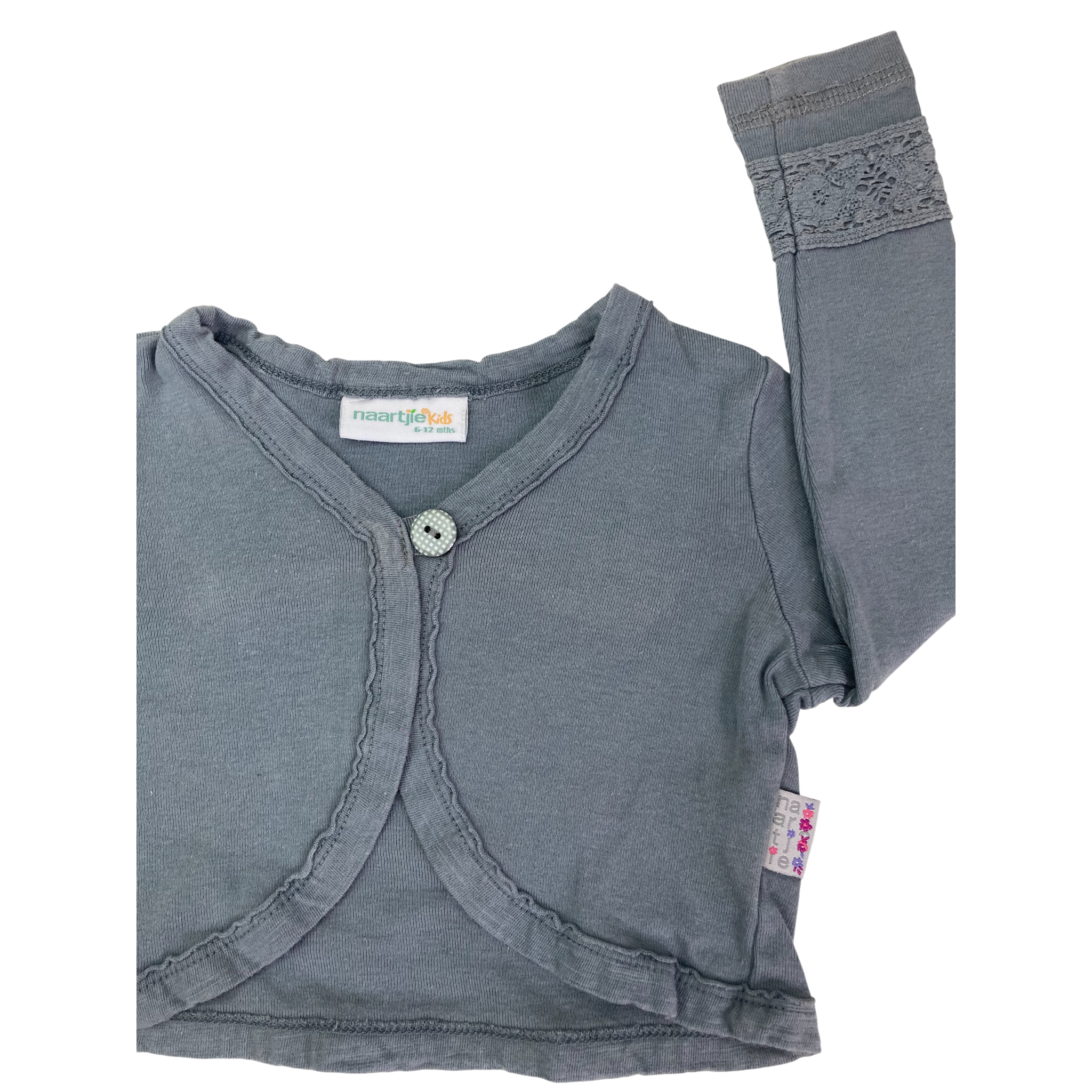 6-12M Grey Cotton Lace Detail Bolero - Naartjie