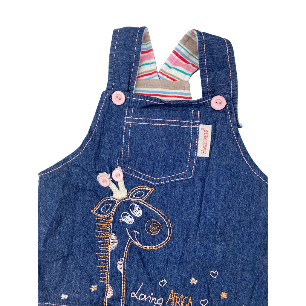 12M Blue Denim Frill Giraffe Dungaree Dress - Hooligans