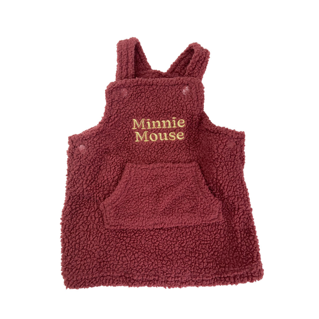 3-6M Maroon Teddy Fleece Minnie Mouse Dungaree Dress - Disney