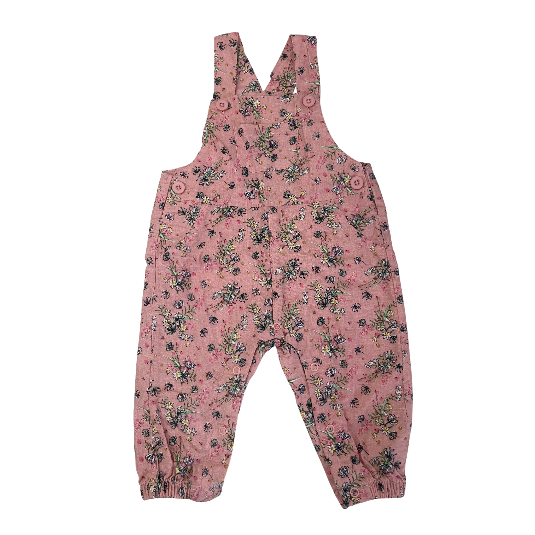 3-6M Pink Floral Cotton Dungaree - Clicks