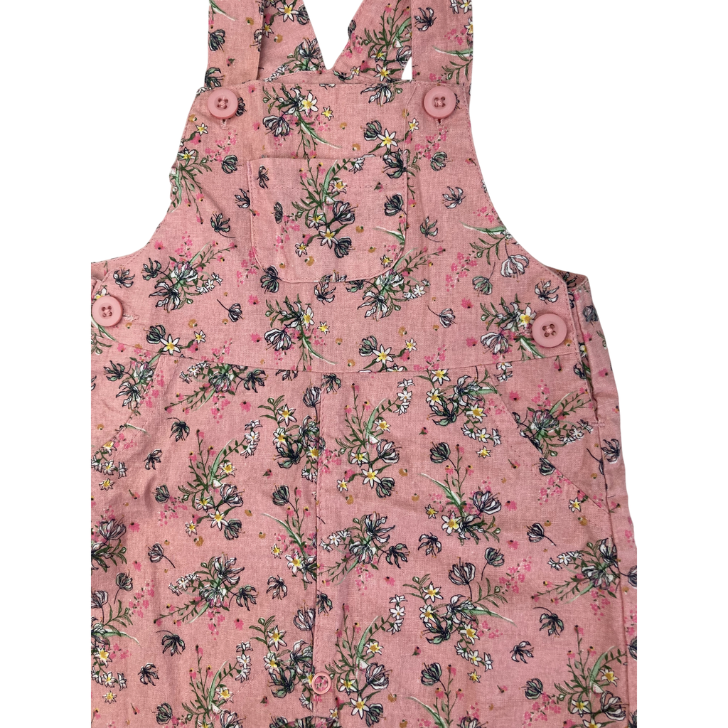3-6M Pink Floral Cotton Dungaree - Clicks