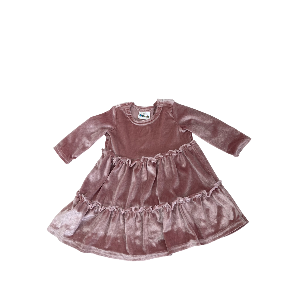 3-6M Dusty Pink Velour Tiered Dress - Chatterbox