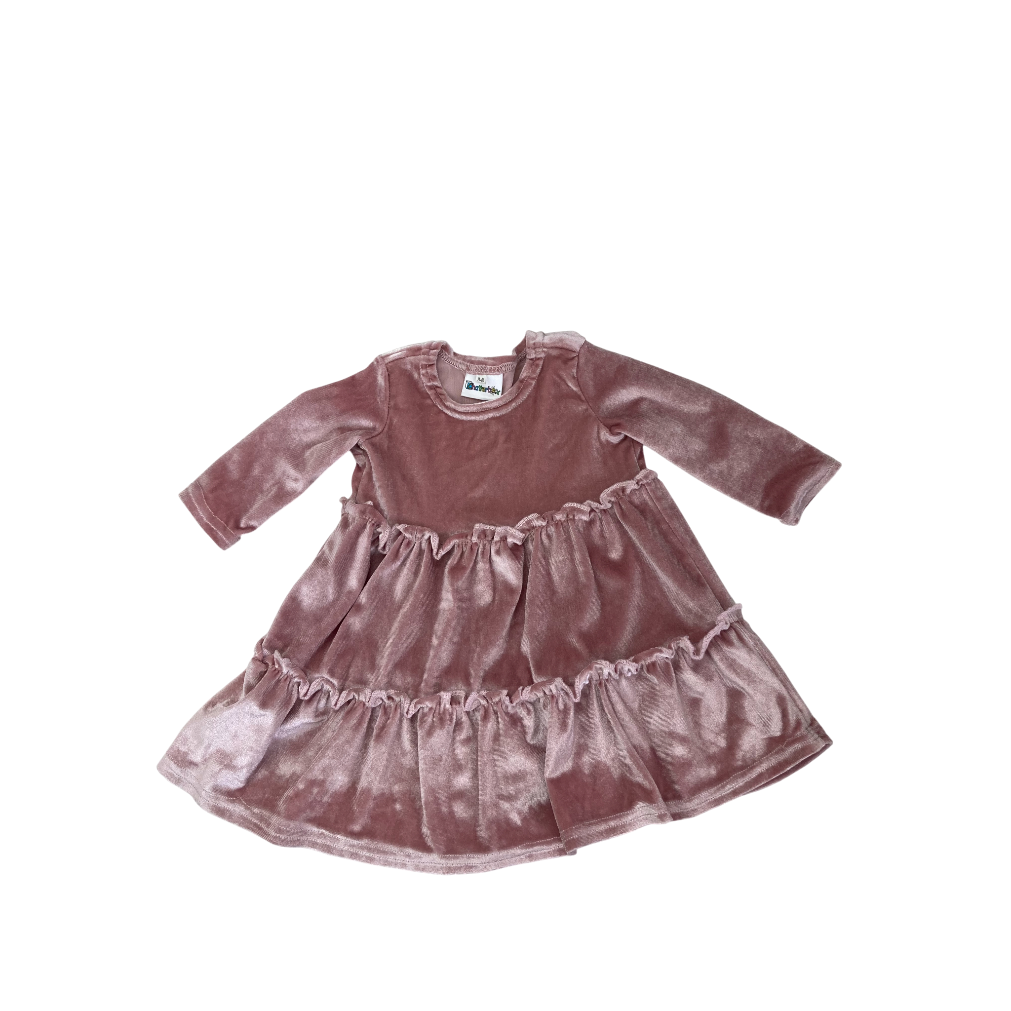 3-6M Dusty Pink Velour Tiered Dress - Chatterbox