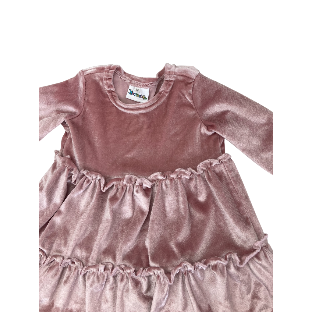 3-6M Dusty Pink Velour Tiered Dress - Chatterbox