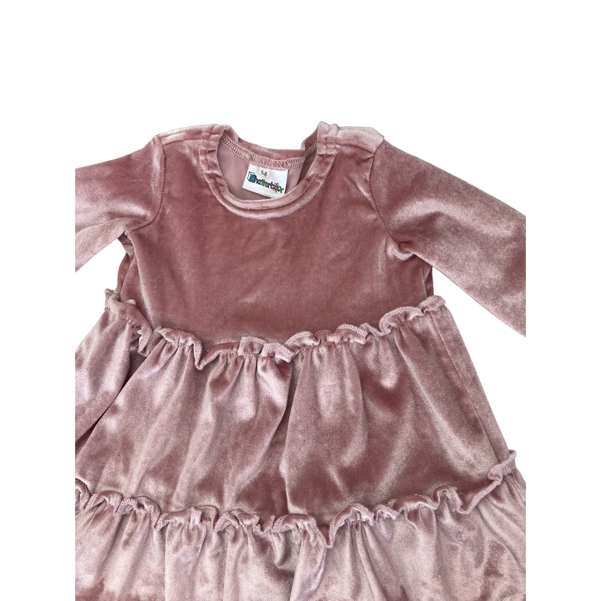 3-6M Dusty Pink Velour Tiered Dress - Chatterbox