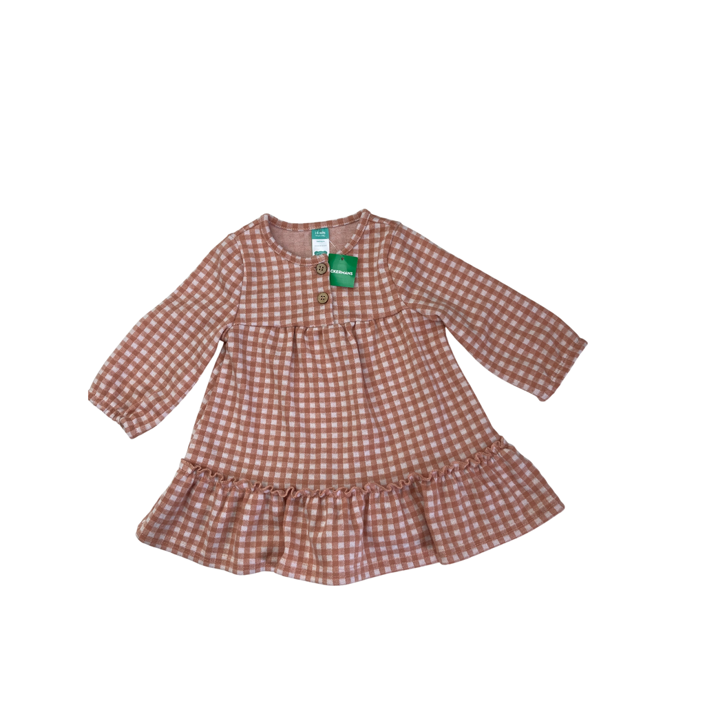 3-6M Orange & Cream Gingham Half Button Dress - Ackermans