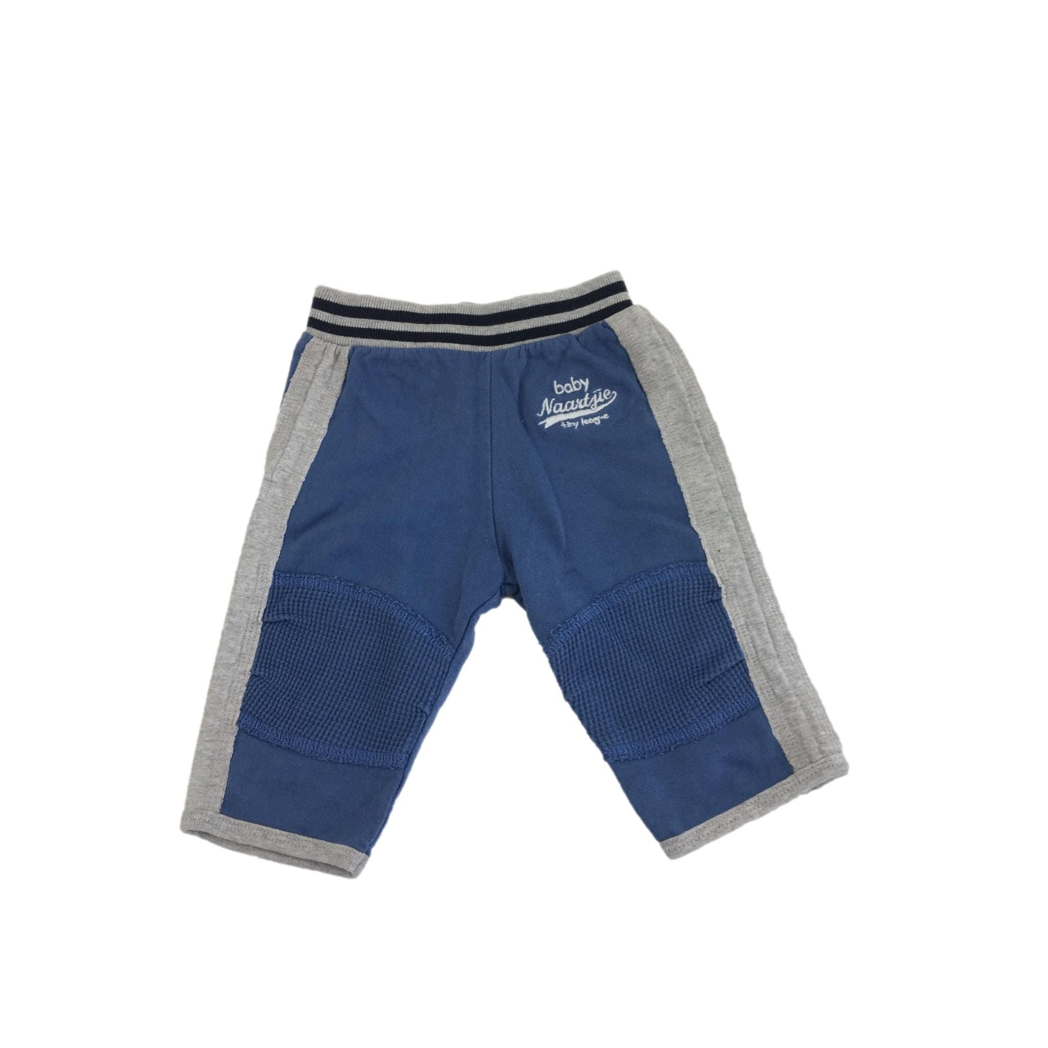 0-3M Cornflower Blue & Grey Banded Cotton Pants - Naartjie