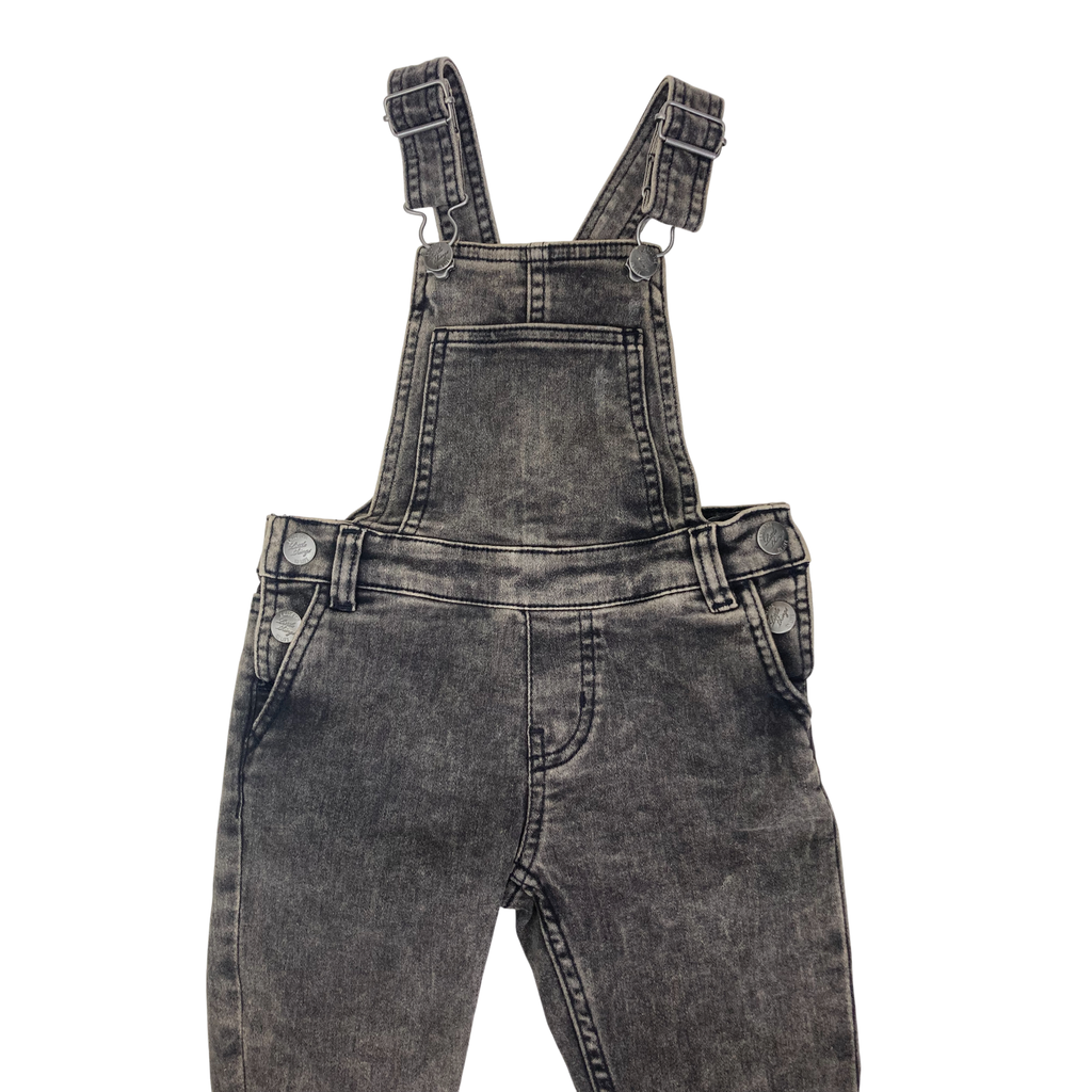 3-4Y Black-Grey Acid Wash Denim Dungaree - H&M