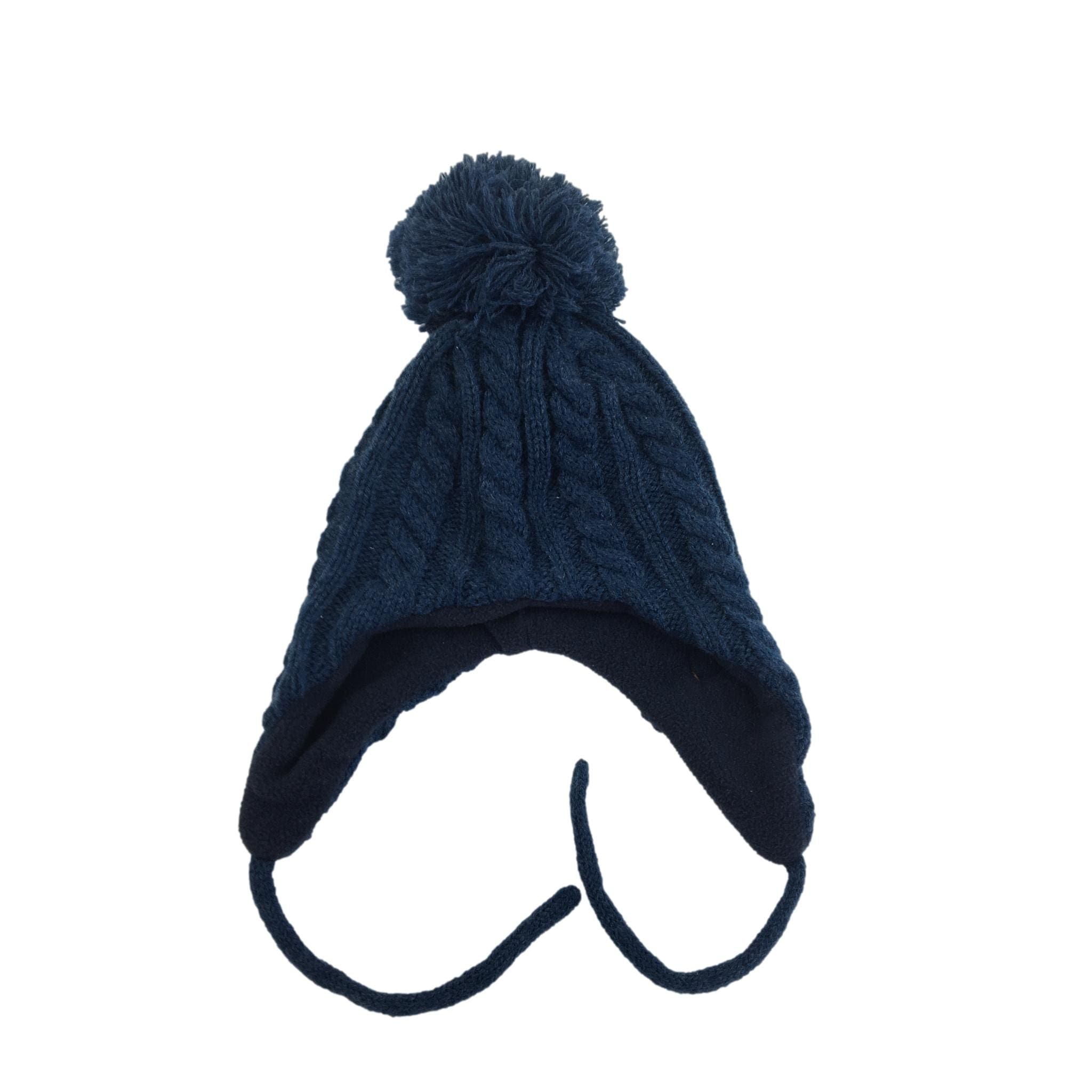 1-3M Dark Blue Cableknit Fleece Lined Trapper Beanie - Woolworths