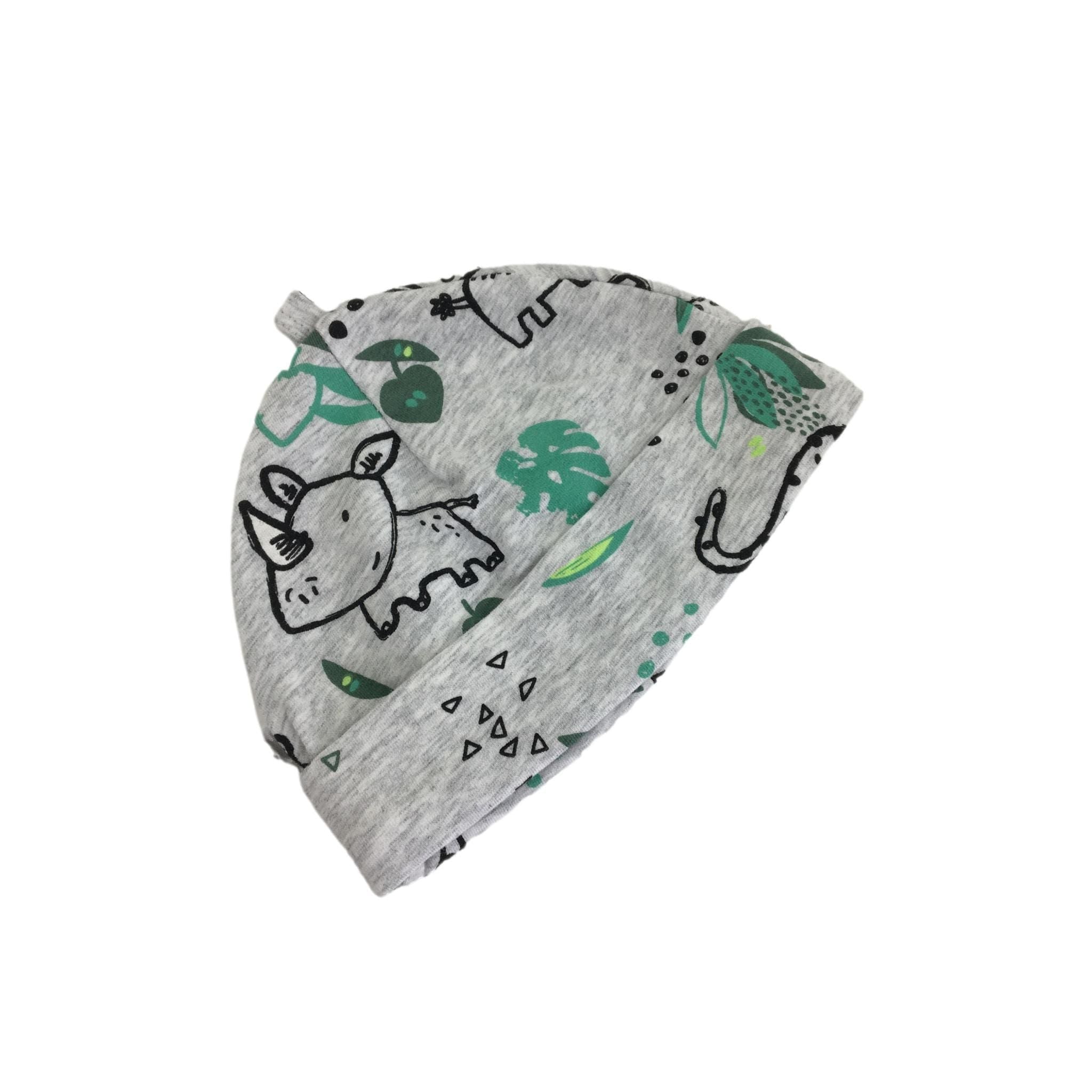 3-6M Grey Melange Animal Cotton Beanie - Woolworths
