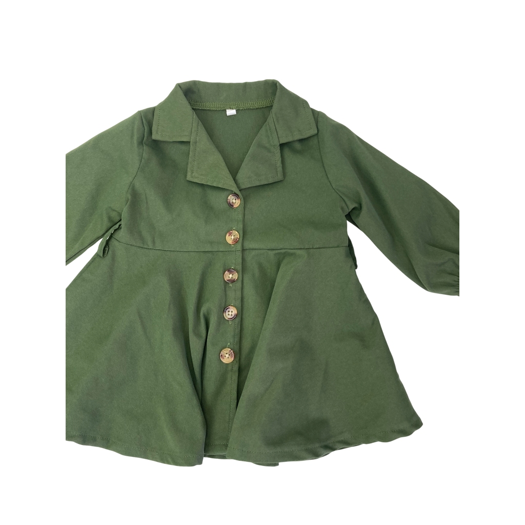 1-2Y Dark Green Button Down Coat Dress - Shein