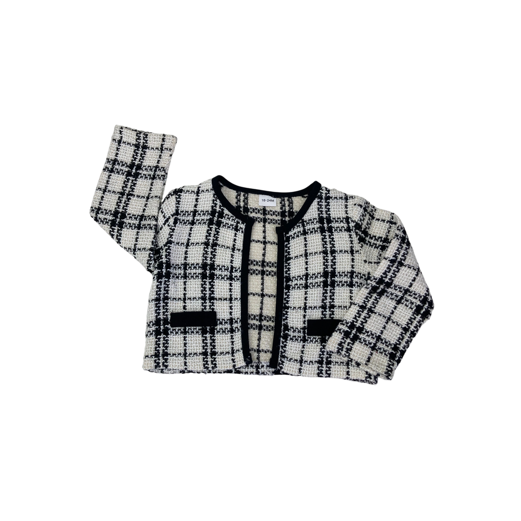 18-24M Cream & Black Tweed Cropped Blazer - Shein