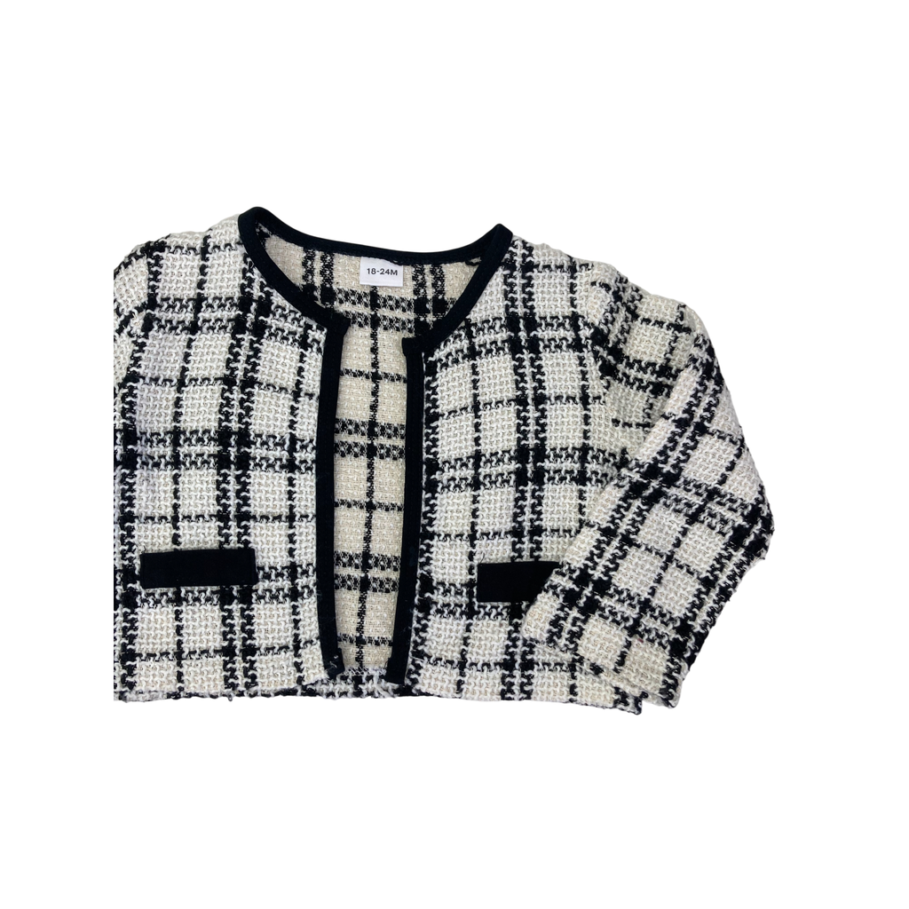 18-24M Cream & Black Tweed Cropped Blazer - Shein
