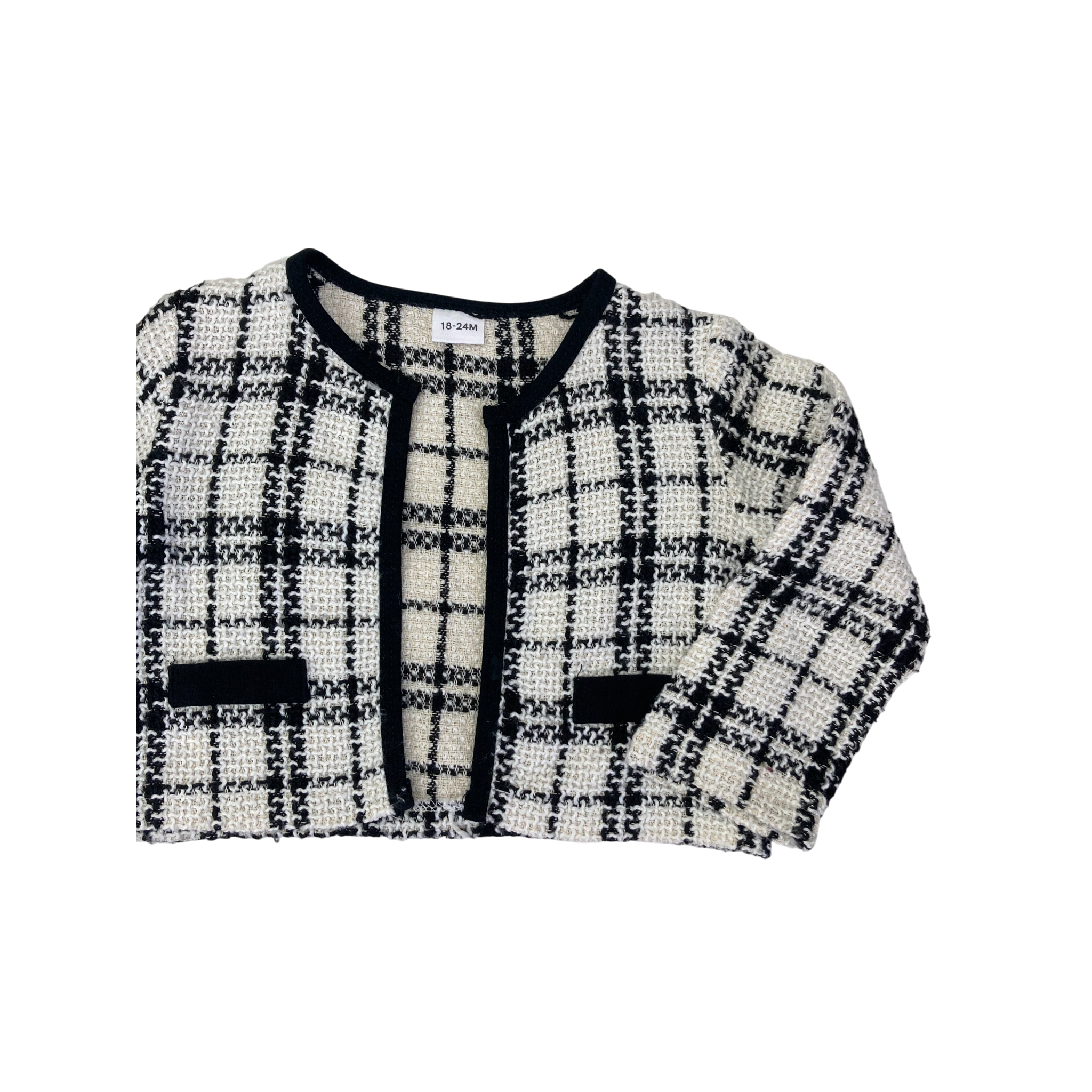 18-24M Cream & Black Tweed Cropped Blazer - Shein
