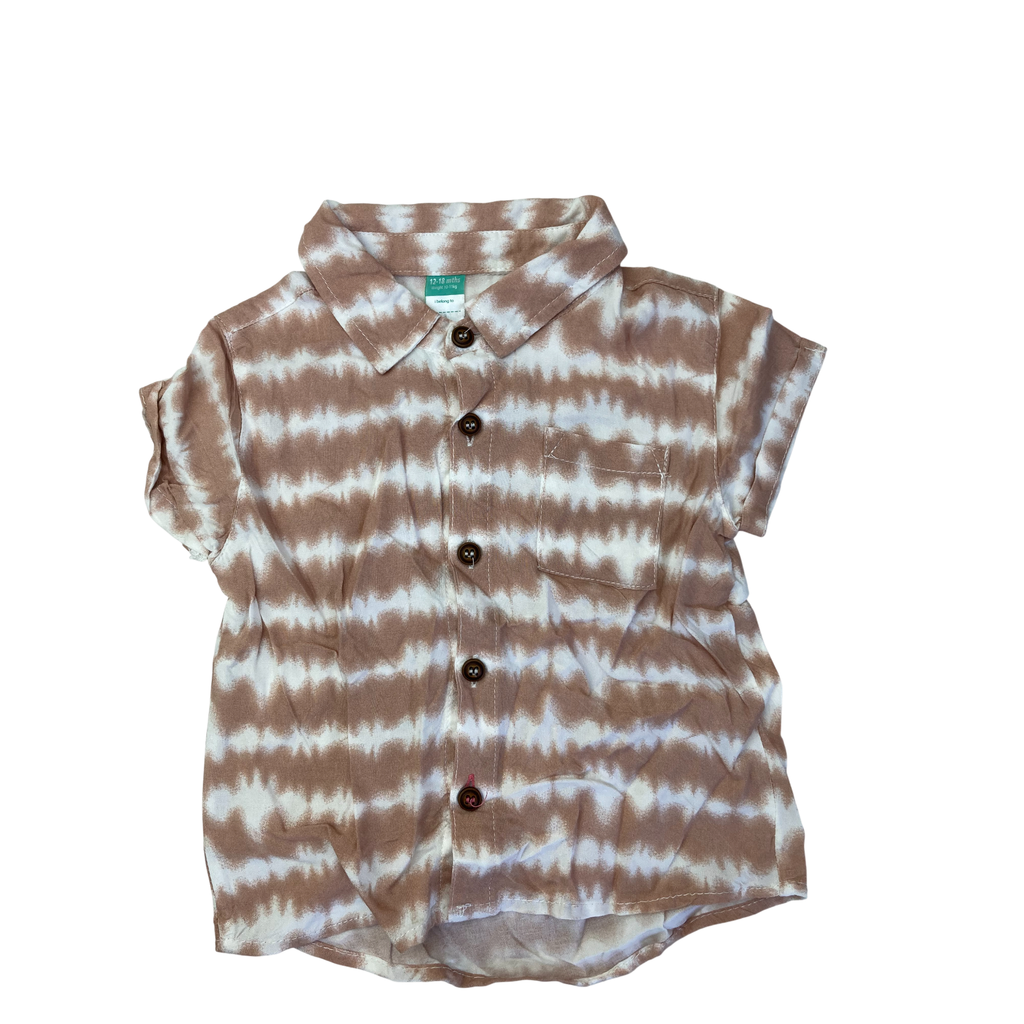 12-18M White & Tan Tie Dye Viscose Shirt - Ackermans