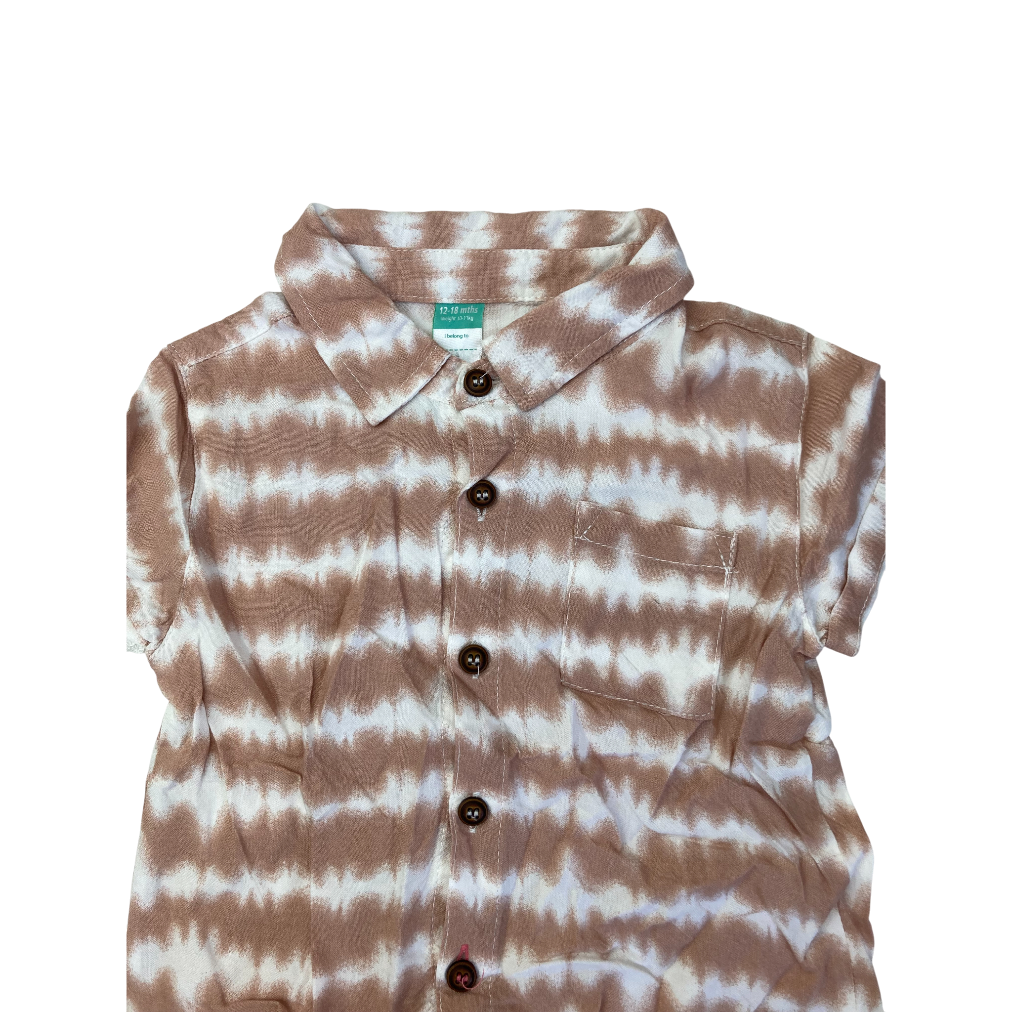 12-18M White & Tan Tie Dye Viscose Shirt - Ackermans