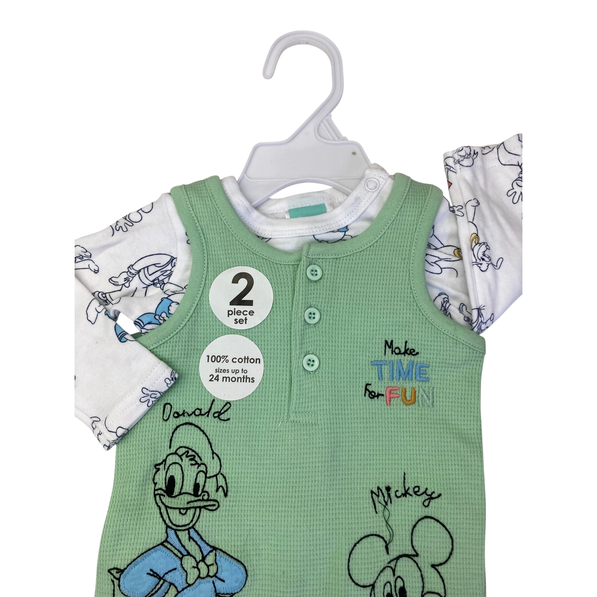Newborn Mint Green Waffle Knit Mickey & Donald Overall & Bodysuit - Disney