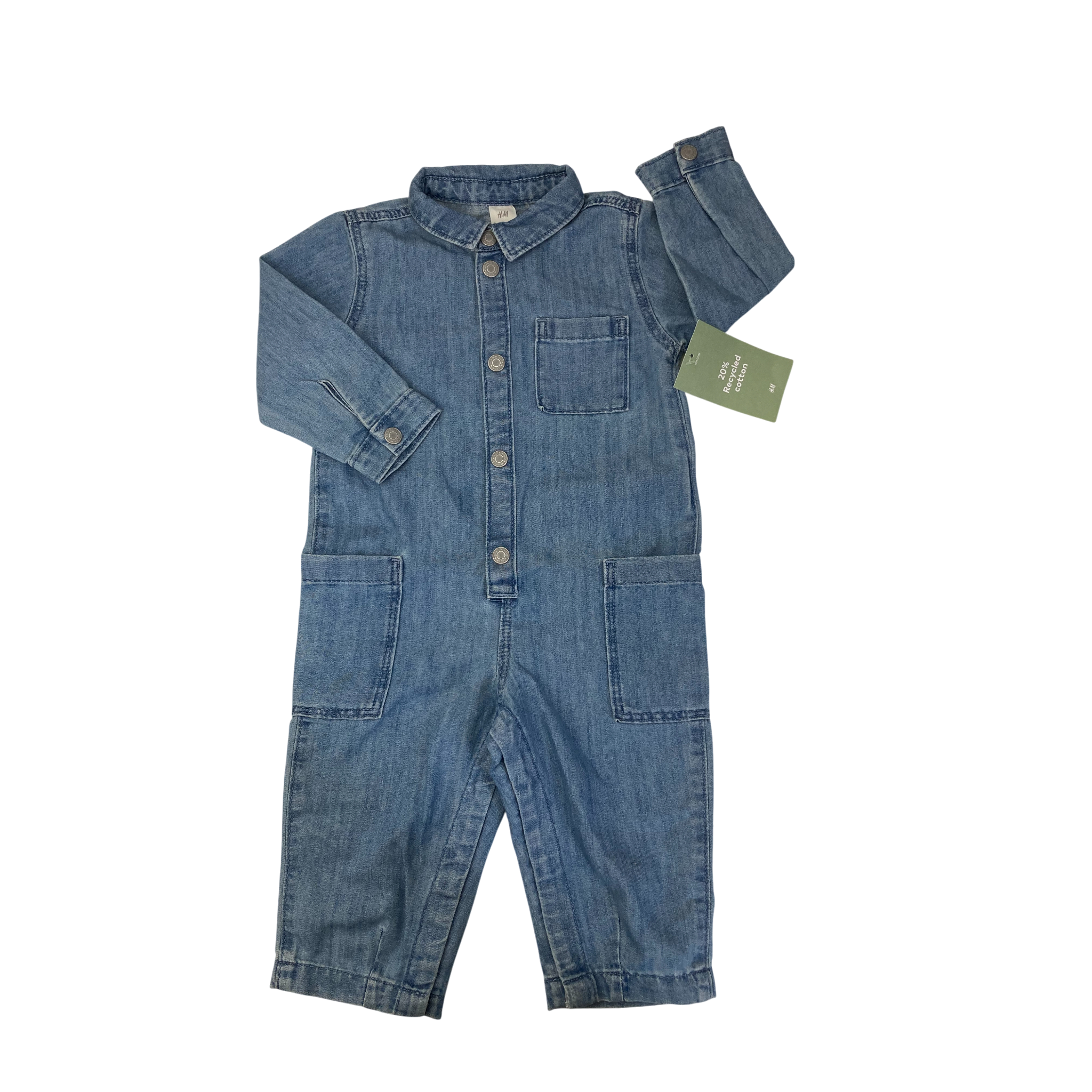 UK 9-12M Light Blue Denim Boiler Suit - H&M