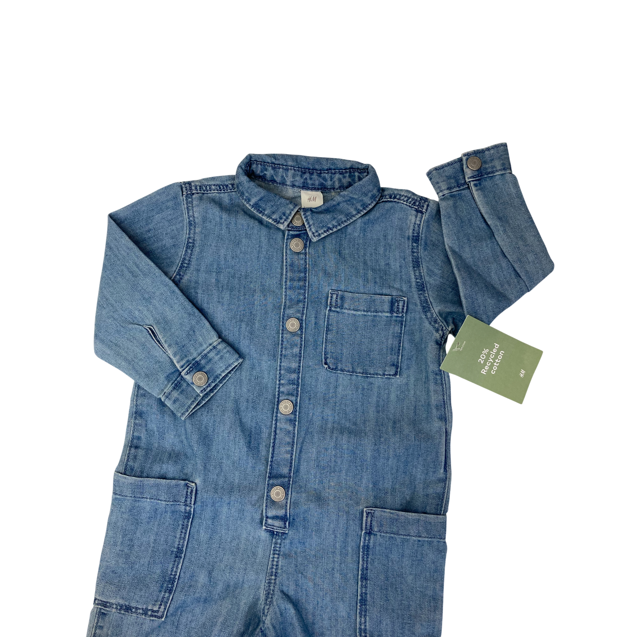 UK 9-12M Light Blue Denim Boiler Suit - H&M