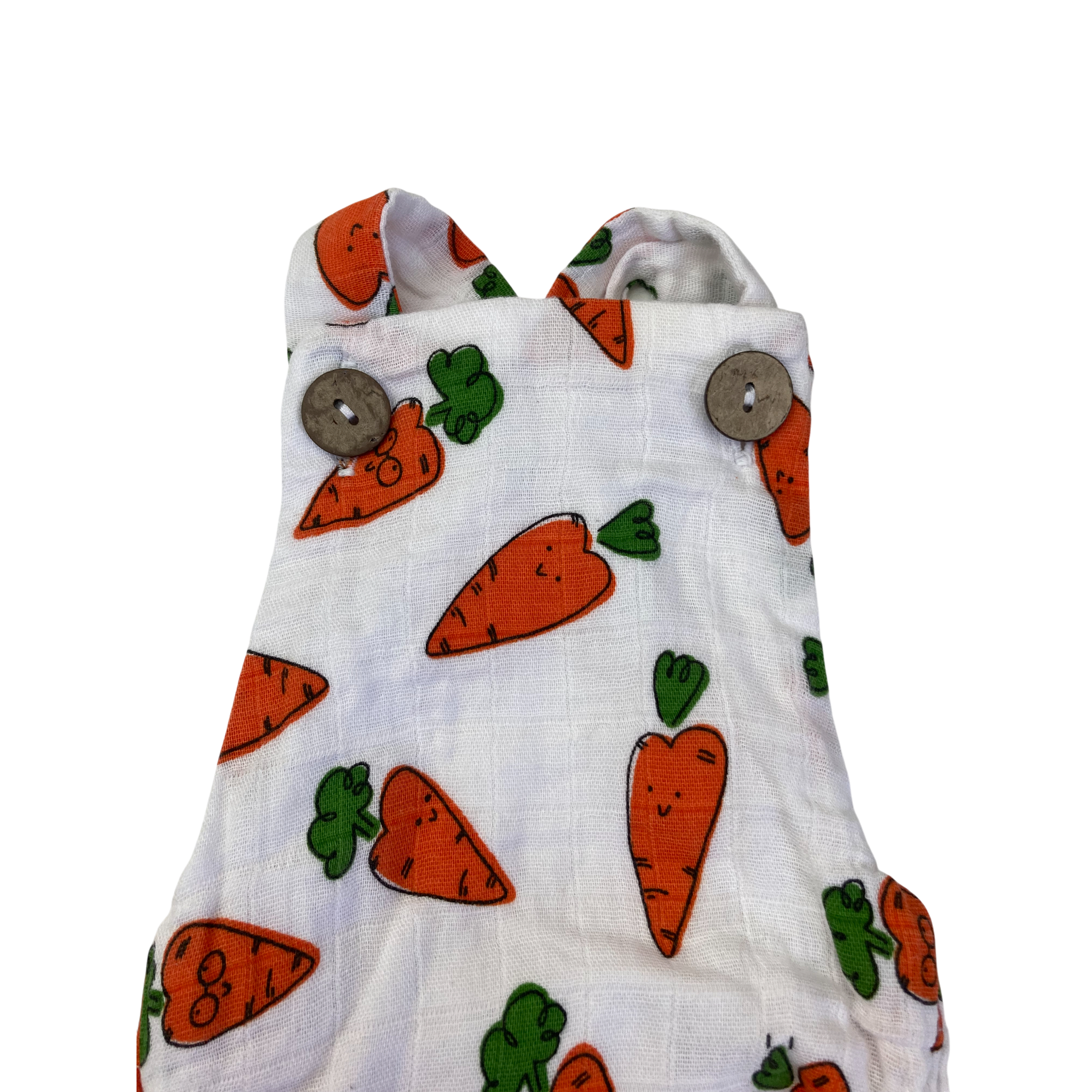 0-3M White & Orange Carrot Print Muslin Romper
