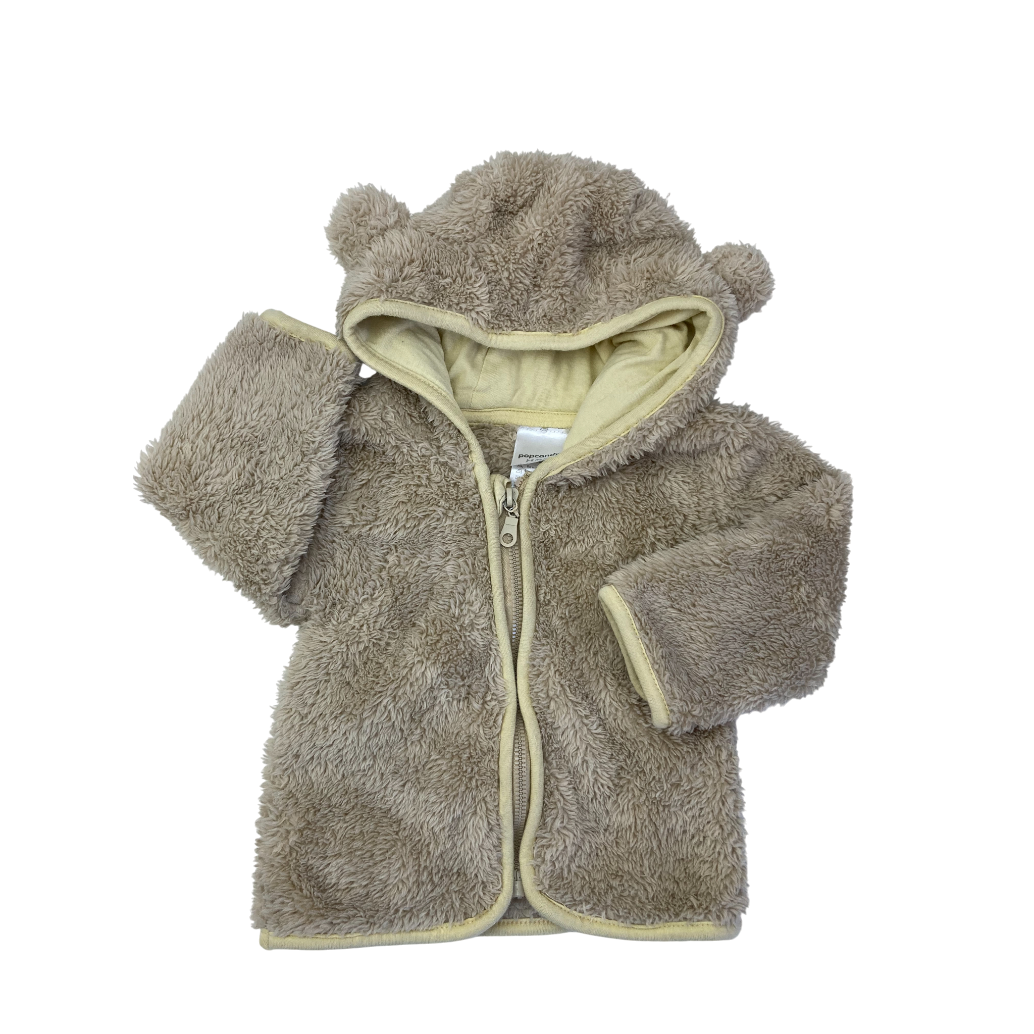3-6M Beige Teddy Fleece Zip Hooded Jacket - Pop Candy