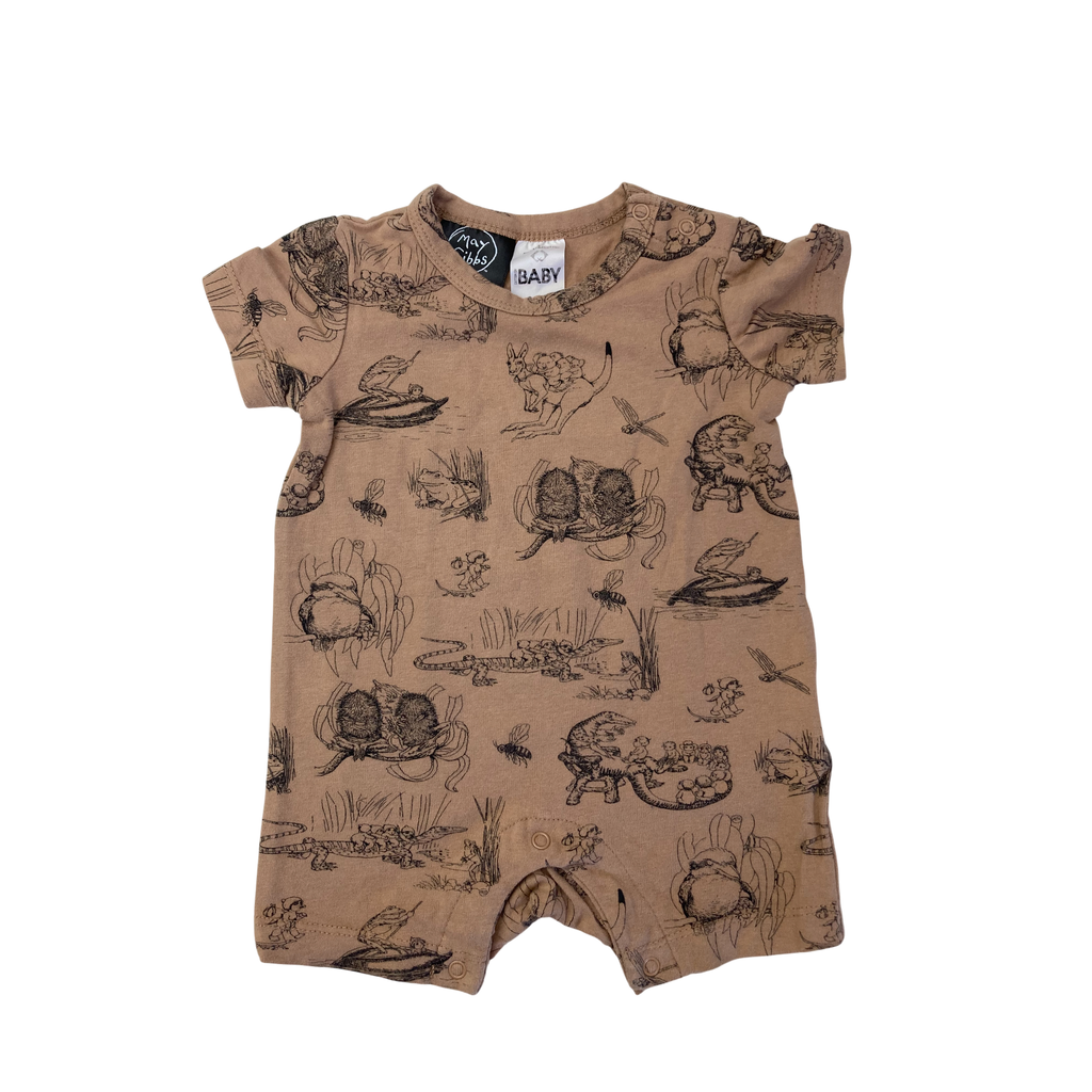 0-3M Tan & Black May Gibbs Romper - Cotton On