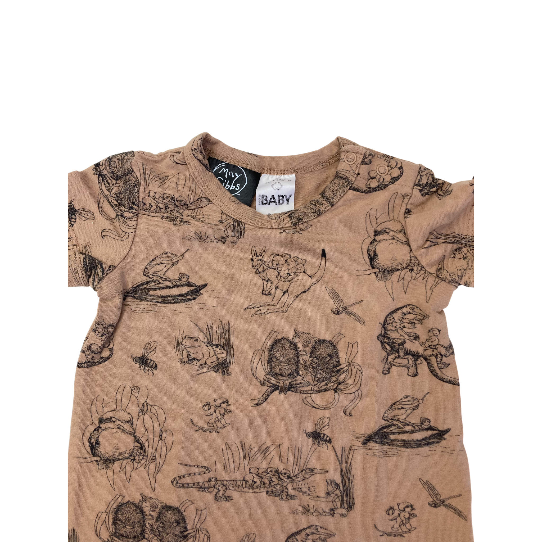 0-3M Tan & Black May Gibbs Romper - Cotton On
