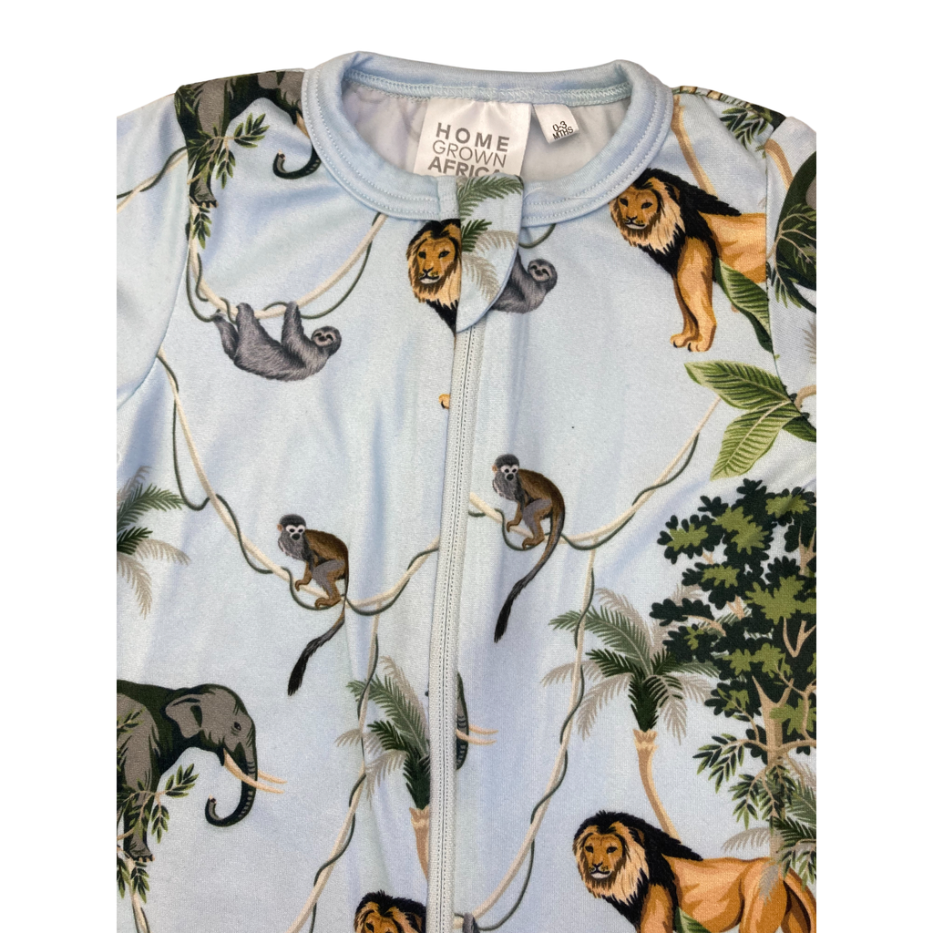 0-3M Light Blue Jungle Zip Romper - Home Grown