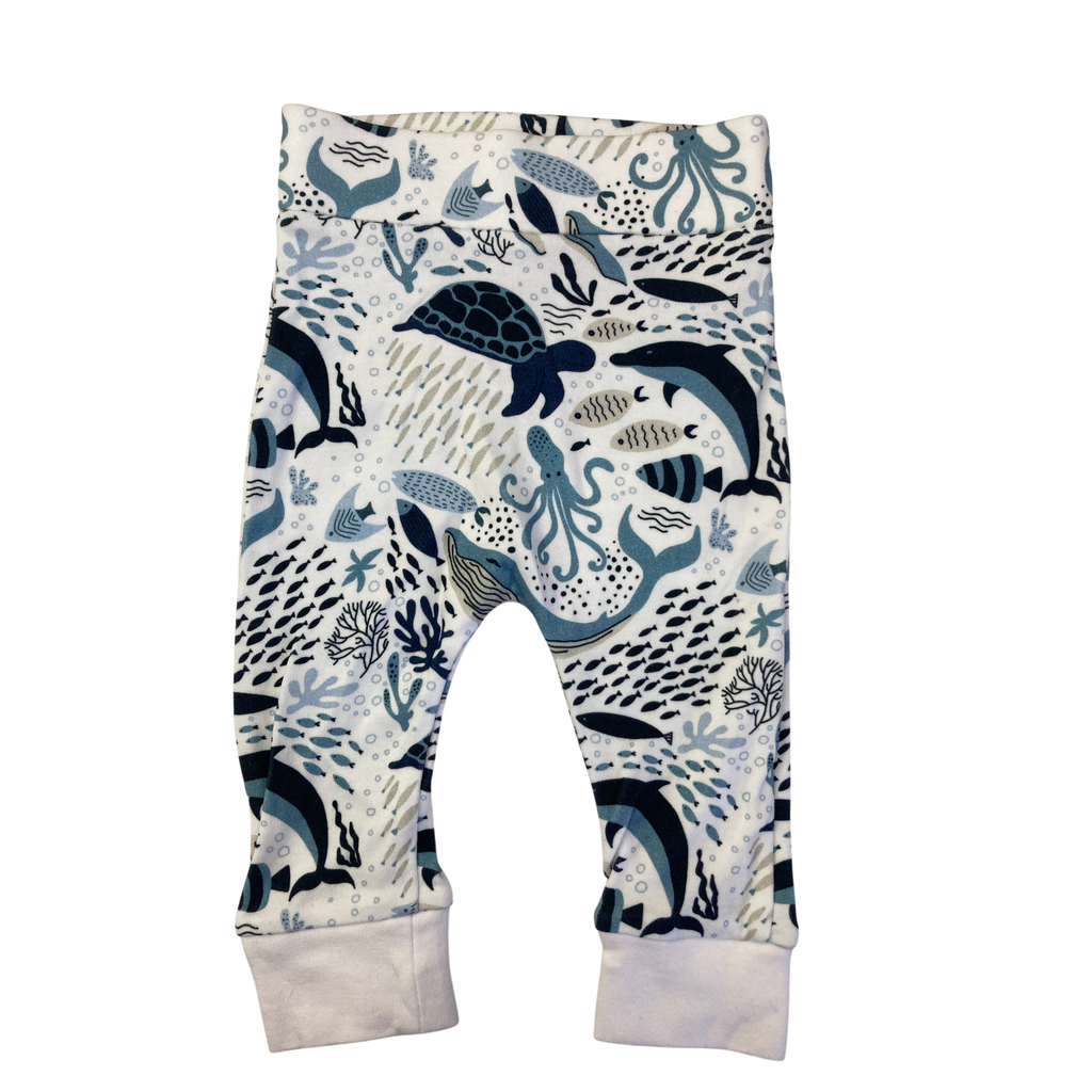 3-6M White & Blue Sea Life Leggings - Baba Fishees