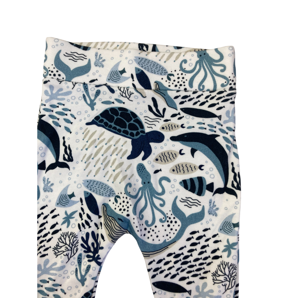 3-6M White & Blue Sea Life Leggings - Baba Fishees