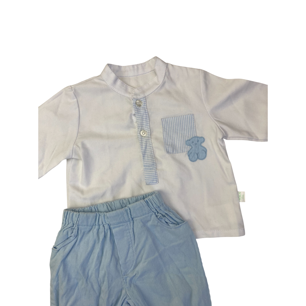 3M White Mandarin Shirt & Blue Corduroy Pants - Tous Baby