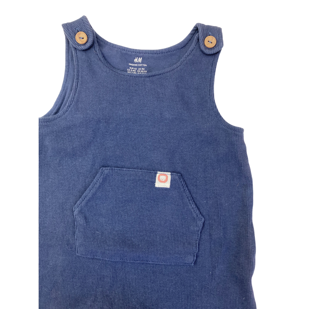 UK 2-4M Dark Blue Organic Cotton Ribbed Overalls - H&M
