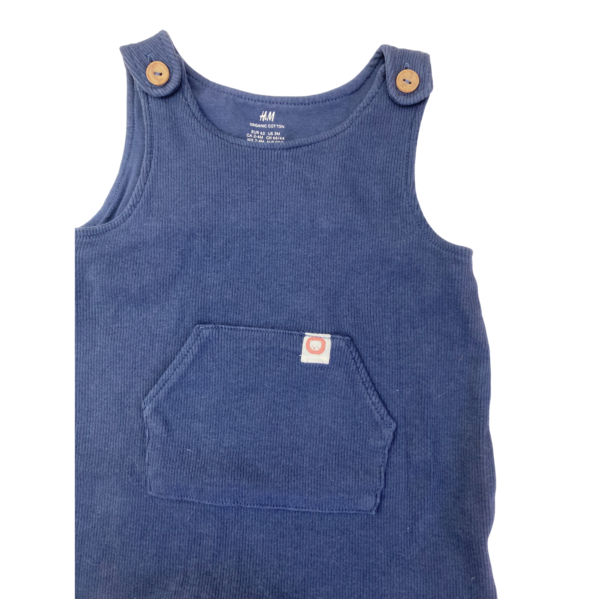 UK 2-4M Dark Blue Organic Cotton Ribbed Overalls - H&M