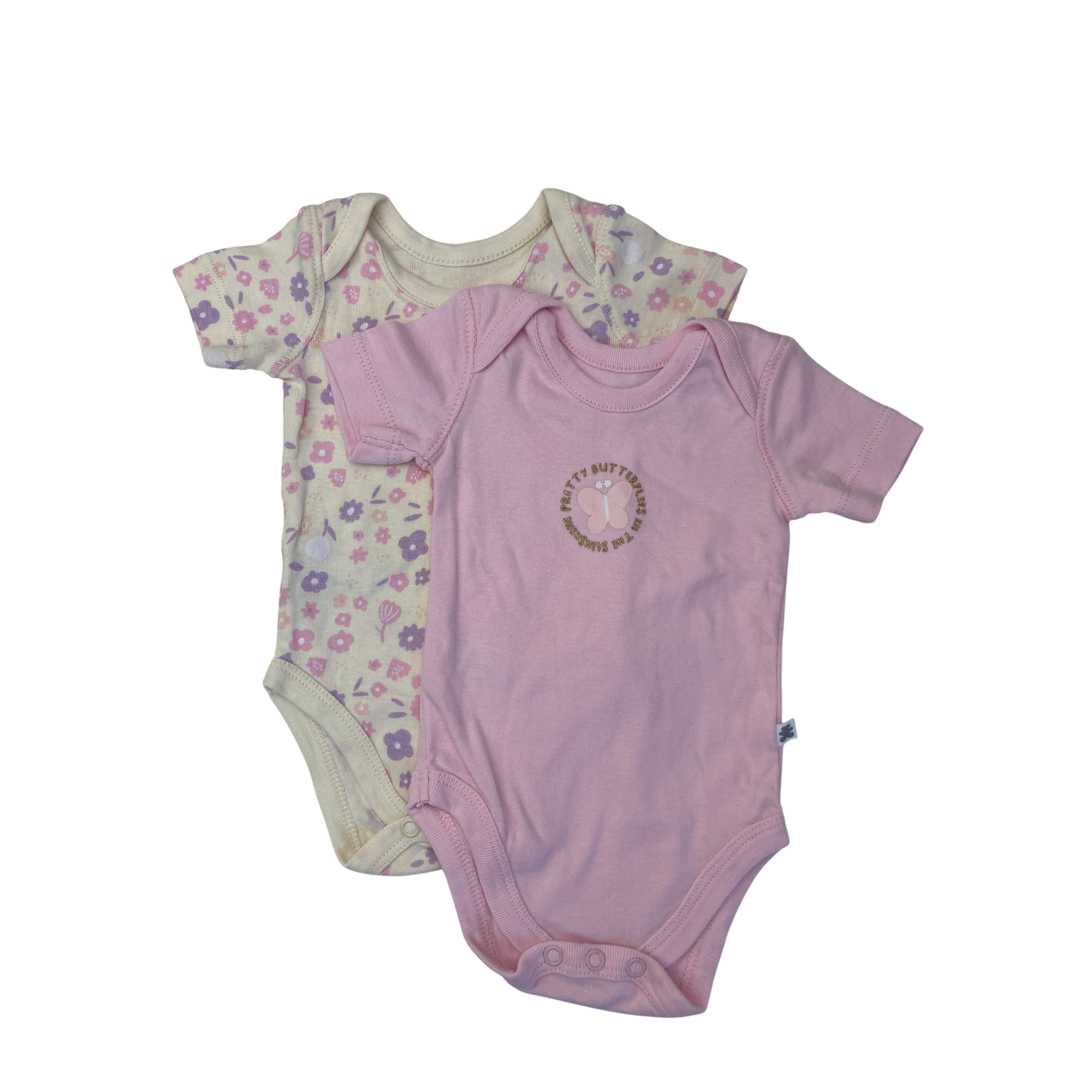 1-3M Light Pink & Cream Flower Bodysuits - Woolworths